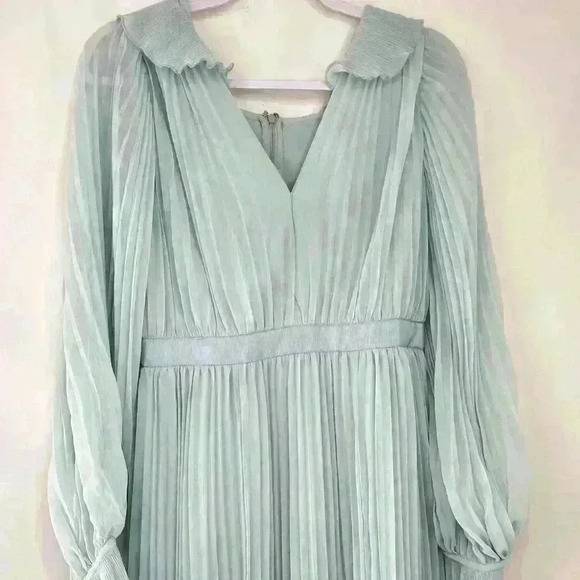 Self Portrait Blue Pleated Goddess Dress Gown Size Medium - Picture 3 of 13